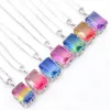 Luckyshine 12 st Lady Rektangel Smycken Vintage Bi Färgad Tourmaline 925 Silver Halsband Kvinnor Mode CZ Pendant Smycken -Free Shipp