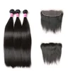 Malaysian Straight Hair 13X4 Lace Frontal Bundles 3 Remy Human Hairs Bundles With Closure Free Part Natural/Jet Black