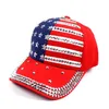 Trump 2020 Rivet Caps 3Colors Präsident Hüte machen Amerika Great Diamant Bling Star Flag Baseballmütze Reisen Strand Sonnenhut Unisex DHL JY545