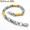 Sunnerlees 316L Bracelet en acier inoxydable 6 mm Géométrique Byzantine Chaîne Silver Gol