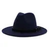 Moda zwykły barwiony wełna filc fedora jazz kapelusz czapka handmade pasek wystrój szeroki brzeg panama styl formalny kapelusz kowbojska czapka dla mężczyzn kobiet