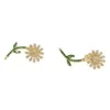 Neue kleine niedliche glänzende mehrfarbige gelb-grüne Sonnenblumen-Ohrstecker für Frauen, süße Mode, winzige grüne CZ-Ohr-elegante Schmuckstücke
