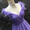 Fröken Lady Pagant Klänning 2020 En Linje V-Neck Pläterad Organza Candy Color Prom Party Gowns High Split Side Ärmlös Real Photo Coral Lavendel