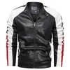 Mens Coat Fashion Clothes Mens Leather Jacket Casual Patchwork Leather Jacket Stand Collar Zipper Men Clothes