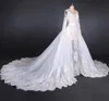 Luksusowe 2022 Długie Rękawy Syrenki Suknie Ślubne z odpinanym pociągiem Sheer Neck Vestido De Novia Bling Aplikacje Arabskie Real Wedding Suknie