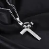 Moda Erkek Gümüş Zincir İncil Yüzük Çapraz Kolye Kolye Hip Hop Takı Paslanmaz Çelik Bağlantı Zincirleri Erkekler için Siyah Kolyeler GI241K