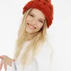 Gorro tejido hecho a mano para mujer, gorro de invierno personalizable de alta calidad, gorro grueso y suave con orejas, gorros de costilla de punto grueso para mujer DA067