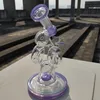 7,8" Double Recycler Glasbong Sidecar Grün Lila Dab Oil Rig Slitted Donut Perc Wasserpfeife Einzigartige Bongs mit 14mm Kopf XL320