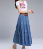 Women Summer Denim Skirts High Waist Plus Size Long Skirt Vintage Solid Color A-Line Jean Skirt With Belt 2019 Spring A5390 V191130