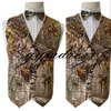 Novelty Camo Groom Vest Tree Trunk Leaves Spring Camouflage Wedding Vests Slim Fit Prom Men Vests