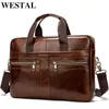 Westal Bag Men's Oryginalna skórzana teczka męska Mężczyzna Laptop Bag Naturalny skóra dla mężczyzn Messenger Torby Męskie Kolejki 2020