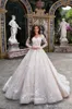 Designer-Hochzeitskleider mit arabischer Spitze und Applikationen, 2019, elegante, langärmelige Brautkleider, Kirchenzug-Hochzeitskleid nach Maß