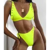 Neon Green High Waist Bikini 2019 Adjust Strap Swimsuit Women Thong Swimwear Female Two Pieces Bikini Set Brazilian Bathing Suit S19709