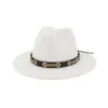 Trendy Heren Dames Wol Felt Jazz Stijl Fedora Hoeden Panama Trilby Party Formele Tophoed in zwart, wit en geel met riemdecor