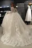 Robes de mariée robe de bal en dentelle hors épaule appliques longueur de plancher à manches longues balayage train dos nu plus la taille robe de mariée robes de mariée