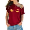 Nouveau cils assez gros yeux pour fille T-shirt à manches courtes femmes d'été Hauts Casual Irrégulier obliquité Lacet T-shirt T200614