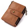 KAVIS 100% Genuine Leather Wallet Men Crazy Horse Wallets Coin Purse Short Male Money Bag Quality With Chain Walet Small