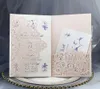 Elegant Light Blue Laser Cut Pocket Wedding Party Cards, Floral Die Cut Invitations For Birthday Business Marriage Graduation Invites