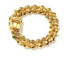 High quality 15mm Strip Cuban Chain Miami Hip-Hop Bracelet Imitated with Golden Diamond Hip hop for Men Jewelry rock Bracelet gift