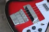 4 струны черный / красный корпус электрический бас-гитара с переплетом тела, белый пикер, хромированные аппаратные средства, могут быть настроены