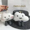 Real äkta Shearling Fur Fur Cloud Keychain Pompom Ball Bag Charm Pendant Present