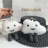 Echte echte Shearling Bont Bont Cloud Sleutelhanger Pompom Ball Bag Charm Hanger Gift