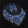 Shinning Blue Colors Flower Jewelry 2 Pieces Set Necklace Earrings Bridal Jewelry Bridal Accessories Wedding Jewelry T2212769699673