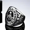 Fashion 316l Rostfritt stål Svart Silver Forntida Stora Punk Masons Masonic Signet Ring Hip Hop Gothic Ringar Smycken För Män