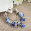 Ny Royal Blue Crystal Pendant Armband Silver Plated Original Box Set Lämplig för DIY Castle Pärled Holiday Present CQ3S