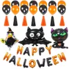 Lyckliga Halloween Ballonger Set Pumpkin Cat Bat Häxfolie Latex Ballonger Banner Halloween Dekorationer Party Supplies JK1909