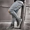 Moda-denim Niebieski Ripped Designer Dżinsy Męskie Odzież Drapowane Slim Fit Holes Zipper Ołówek Spodnie Hombes Pantalones