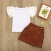 2 Arten Baby Mädchen Outfits Sommer Baumwolle Boutique Kinder Kleidung Sets Kinder Boss Brief T-Shirt + PU-Rock 2pcs / set H001