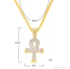 Gold chains Pretty Egyptian Ankh With Red Ruby Pendant Necklace Set Men Bling Hip Hop Jewelry2816452