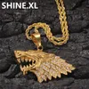 New inoxidável Lobo animal aço colar de pingente para fora congelado cristal Rhinestone Mens Hip Hop Jewelry presente