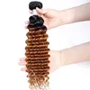 Dark Honey Blonde Hair Color Full 1B / 30 Blond OMBRE Brazilian Deep Wave Curly Human Hair Weave Weft Extensions 3/4 buntar