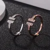 Bandringen Fashion Love Sieraden S925 Sterling Silver Rings For Women Open Diamond Rings Rose Gold Letter T Style Wedding Ring