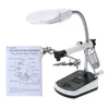 Freeshipping 3.5x 10x Led Light Loupe Magnifier Helping Third Hand Alligator Clip Stand Welding Soldering Illuminated Glasses Magnifying