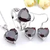 Luckyshine Fashion Jewelry Sets Red Garnet Heart Rings Pendants Sliver 925 Necklace Bride Gift Jewelry