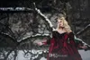 Gothic Sleeping Beauty Princess Medieval burgundy and Black Evening Dress Long Sleeve Lace Appliques Victorian masquerade Bridal G9829681