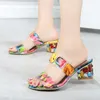 Women Sandals block heels handmade Rhinestone 2018 summer Slippers high Heels Sandals summer shoes for women plus size colorful