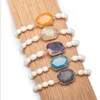 10 PZ Molti colori Strands Bracciale Forma geometrica Agata Connect Imitazione perla per le donne regalo Gold placcato gioielli