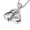 Sport Men Boxer Glove Necklace Fitness Fashion Stainless Steel Workout Jewelry Silver Double Boxing Glove Charm Pendants Accessories 60cm Rope Chain