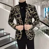 Gouden van hoge kwaliteit Goud Velvet Blazer Fashion Korean Slim Print Men's Blazer Jackets Men's Prom Club Dress Suit jas Masculino M-5XL