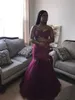 Burgundia Syrenka Sweetheart African Prom Dresses Koraliki Koronki Aplikacja Backless Tulle Sweep Pociąg Bez Ramiączek Plus Size Evening Party Suknie