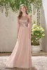 Gül Altın Yaz Payetli Gelinlik Modelleri Halter Sequins Uzun Şifon Kat Uzunluk Allık Pembe Hizmetçi Onur Resmi Düğün Konuk Elbiseler