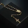 New Fashion chic Gold Silver Cross Rosary Virgin Mary Virgin Religious Jesus Cross Pendant Men Women Necklace