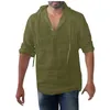 Erkek Hood ile Yaz Kazak Baggy Pamuk Keten Katı Çok Cep Uzun Kollu Turn-down Yaka Gömlek