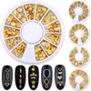 NA008 Mixed Style 3D Gold Metal Rivets Nail Art Round Heart Decoration Nails Sticker Manicure Nail DIY Accessories in Wheel