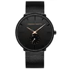 novo design simples impermeável malha de aço inoxidável ultra-fino relógio de relógio de quartzo relogio masculino