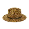 Donna Uomo Classico Cappello Panama a Tesa Larga Floppy Fibbia per Cintura Stampa Leopardo Feltro di Lana Artificiale Cappello Fedora Trilby Jazz Cap 60 CM